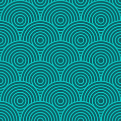 Chinese and Japanese seamless pattern. Traditional asian ornament, oriental New Year decoration. Modern green background, geometric texture with waves. Vector illustration