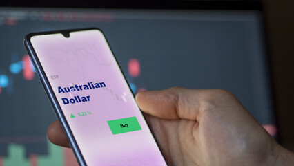 An investor's analyzing the Australian Dollar etf fund on screen. A phone shows the ETF's prices australian dollar to invest