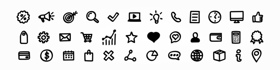 Set of hand drawn social icons illustration