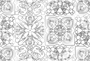 Seamless pattern of outlines various ornamental square design elements