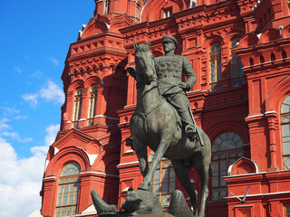Fototapeta na wymiar Moscow, Russia - June 2018: Monument to the Soviet Red Army General Georgy Zhukov near the Red Square in Moscow, Russia.