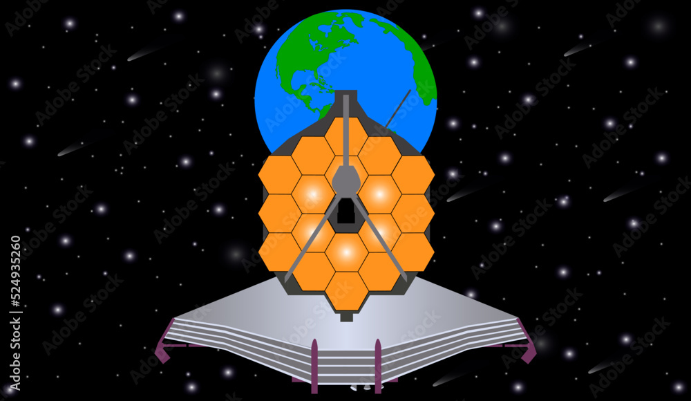 Canvas Prints james webb telescope in a front of blue planet earth in outer space close up. vector illustration. e