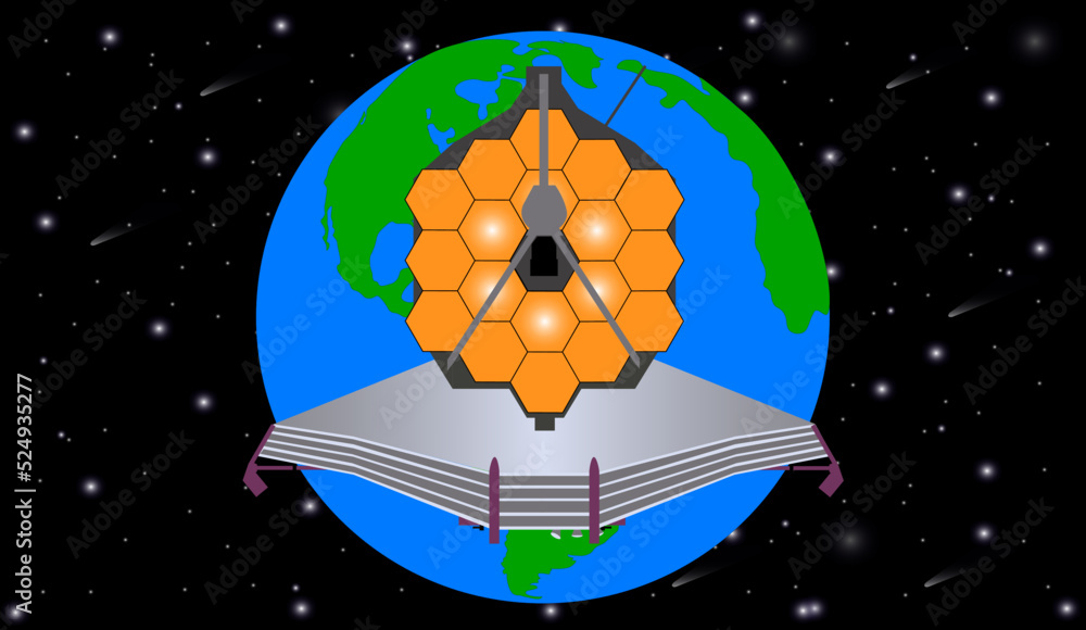 Canvas Prints james webb telescope in a front of blue planet earth in outer space. vector illustration. elements o