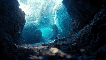 Fototapeta premium Underground marble cave with tunnel. 3d rendered art.