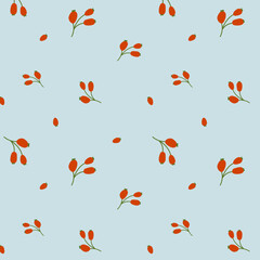 Seamless pattern of autumn rosehip berries. Drawn style. Vector pattern.