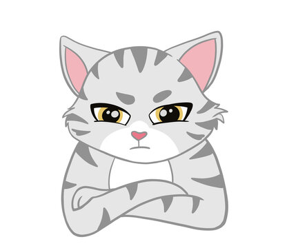 The  American Shorthair cat looking seriously emotion face and. Doodle art image.