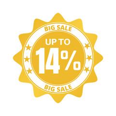 14% big sale discount all styles of sale in stores and online, special offer, voucher number tag vector illustration. Fourteen 