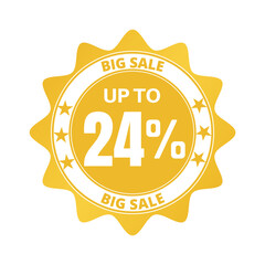 24% big sale discount all styles of sale in stores and online, special offer, voucher number tag vector illustration. Twenty four 