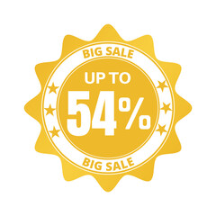 54% big sale discount all styles of sale in stores and online, special offer, voucher number tag vector illustration. Fifty-four 