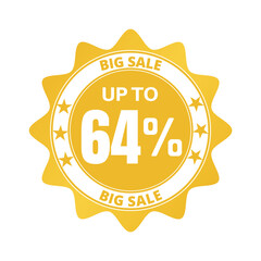 64% big sale discount all styles of sale in stores and online, special offer, voucher number tag vector illustration. Sixty four 