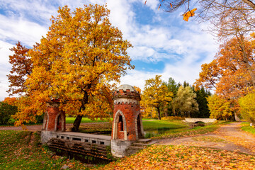 Red (Turkish) Cascade in autumn in Catherine park, Pushkin (Tsarskoe Selo), Saint Petersburg, Russia
