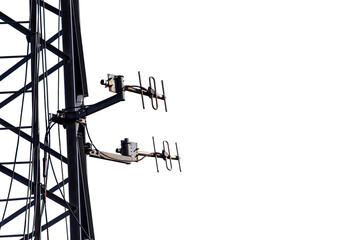 Telecommunication aerial antennas on the metallic mast black silhouette isolated transparent png