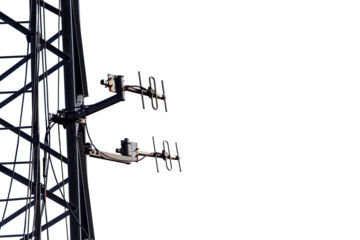 Telecommunication aerial antennas on the metallic mast black silhouette isolated transparent png