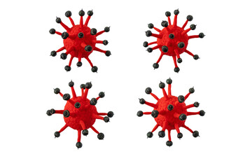 Coronavirus cells set isolated transparent png. Covid-19 virions 3d illustration.
