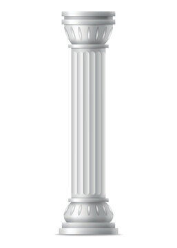 Antique column, realistic icon. Classic stone pillar of roman or greece architecture with twisted and groove ornament for facade design