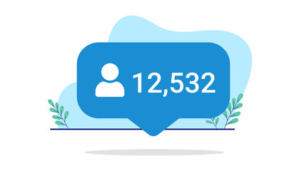 Social media users and followers - Blu bubble with showing many people following channel. Flat design vector illustration
