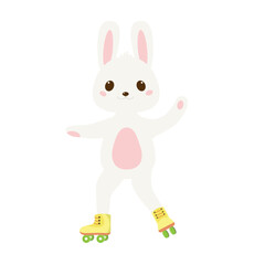 Fototapeta na wymiar Cute baby rabbit rollerblading. Drawn in cartoon style. Vector illustration for designs, prints and patterns. Isolated on white background.