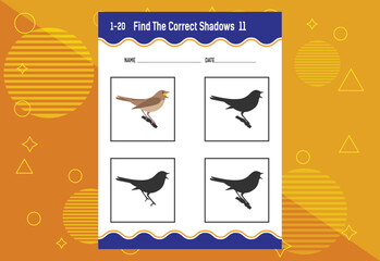 Find the correct shadow. Education developing worksheet. Matching game for kids.