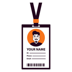Man plastic ID card. Guy business Id.Doodle sketch style vector illustration. Identification document.