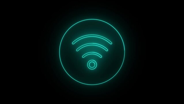 Wireless wifi icon, neon animation
