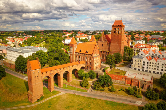 Kwidzyn Castle - Burg Marienwerder large brick gothic castle in the town of Kwidzyn, Poland, an example of the Teutonic Knights castle architecture, red bricks castle, landscape