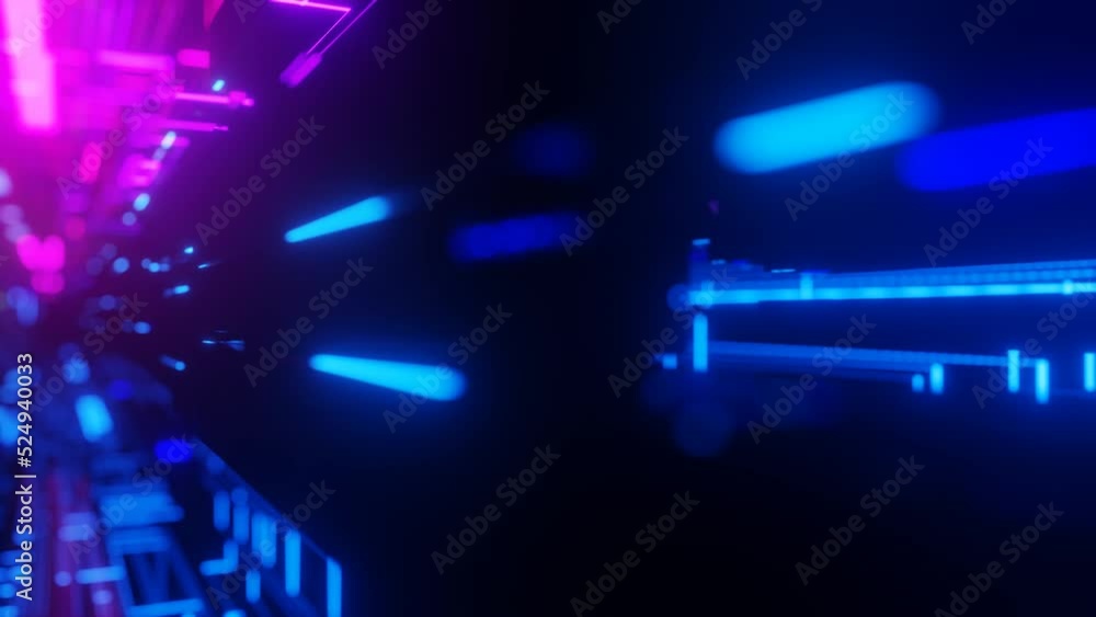Poster pattern like sci-fi hologram. fly through technology cyberspace with neon glow. sci-fi flight throug