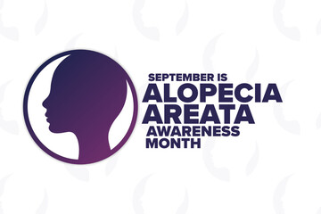 September is Alopecia Areata Awareness Month. Holiday concept. Template for background, banner, card, poster with text inscription. Vector EPS10 illustration. - obrazy, fototapety, plakaty