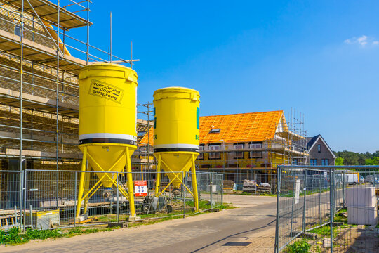 two Beamix cement towers at a construction site, Rucphen, The Netherlands, 6 may, 2022