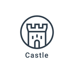 Castle vector icon fort line symbol tower. Castle tower logo stronghold medieval silhouette icon - obrazy, fototapety, plakaty