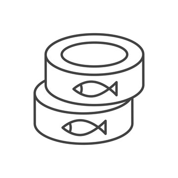 Tuna fish logo can icon outline illustration. Salmon tuna fish line icon seafood can logo