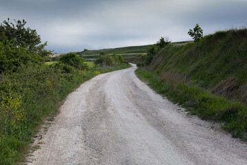 Fototapeta na wymiar Dirt roads in Castile, in spring, passage of pilgrims on the Camino de Santiago