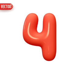 Number 4. Four Number sign red color. Realistic 3d design in cartoon balloon style. Isolated on white background. vector illustration