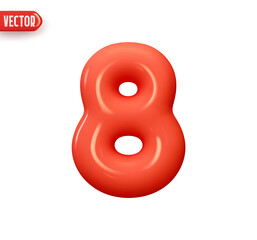 Number 8. Eight Number sign red color. Realistic 3d design in cartoon balloon style. Isolated on white background. vector illustration