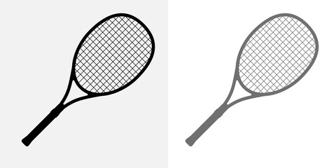 Tennis racket vector icon black classic illustration. Tennis racket icon