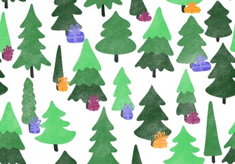 Winter forest seamless Christmas tree pattern for new year wrapping paper and kids clothes print and Noel
