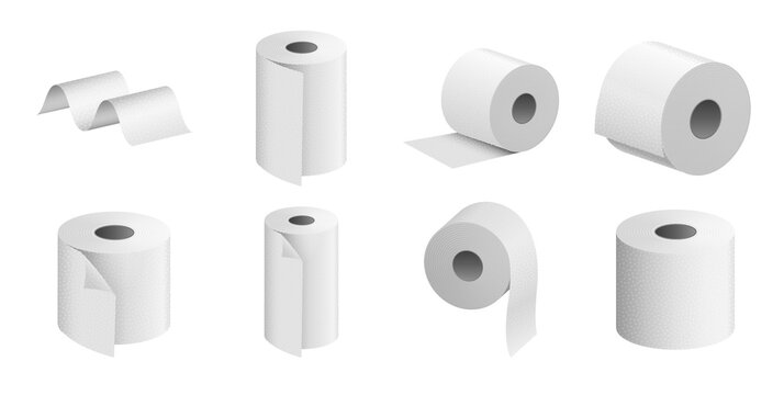 Toilet paper roll vector towel tissue icon. Isolated kitchen 3d paper toilet illustration wc realistic tape bathroom isometric cylinder.