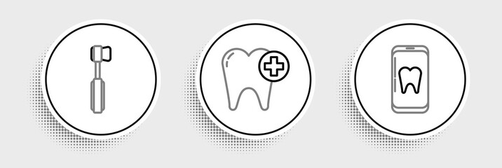 Set line Online dental care, Toothbrush and icon. Vector