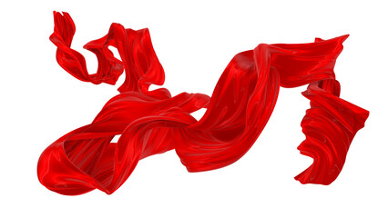 Fototapeta premium Beautiful flowing fabric of red wavy silk or satin. 3d rendering image.