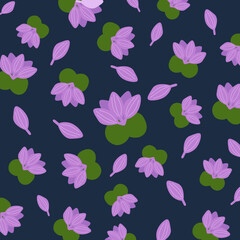 Fototapeta na wymiar Floral repeat pattern with purple flowers. Suitable for textile,fabric, wallpaper, wraping, and clothing