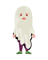 kid wearing ghost costume