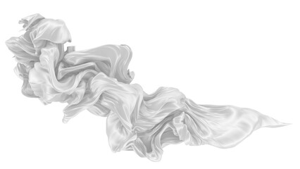 Beautiful flowing fabric of white wavy silk or satin. 3d rendering image.