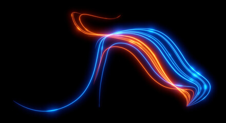 Abstract background. Beautiful colored lines. Magic sparks. Neon swirls. Glow effect. High tech. Sci Fi technology art.