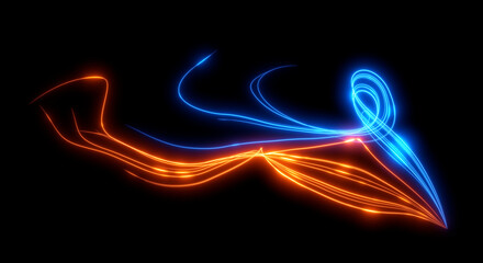 Abstract background. Beautiful colored lines. Magic sparks. Neon swirls. Glow effect. High tech. Sci Fi technology art.