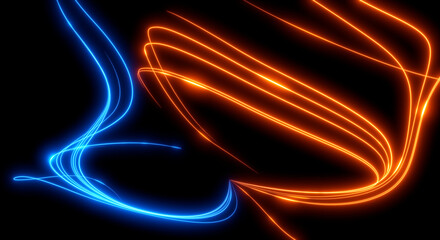 Abstract background. Beautiful colored lines. Magic sparks. Neon swirls. Glow effect. High tech. Sci Fi technology art.