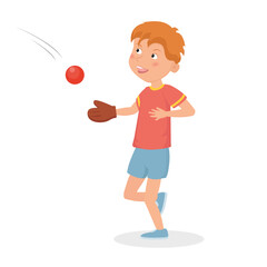 Happy boys play baseball. Vector flat Illustration