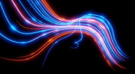 Abstract background. Beautiful colored lines. Magic sparks. Neon swirls. Glow effect. High tech. Sci Fi technology art.