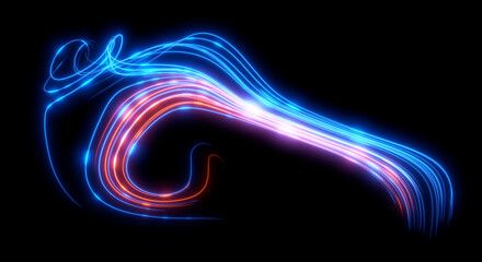Abstract background. Beautiful colored lines. Magic sparks. Neon swirls. Glow effect. High tech. Sci Fi technology art.