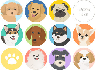 色んな犬種のアイコンセット_ベクターイラスト