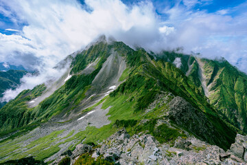 槍ヶ岳から穂高を目指す縦走路にて