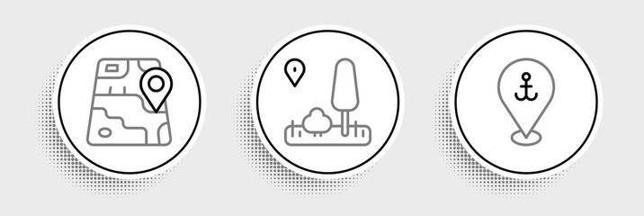 Set line Location with anchor, City map navigation and icon. Vector